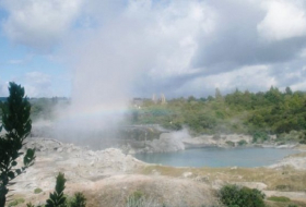 New Zealand geyser erupts, shooting water into the air